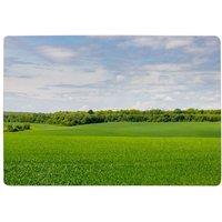 Benjamin Tate Design Summer Landscape With Hilly Green Field & Forest In The Distance Designer Rug in Natural | Size: Large