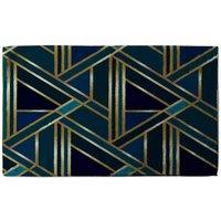 Benjamin Tate Design Gold & Teal Geometric Pattern Designer Kitchen Towel