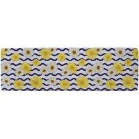 Benjamin Tate Design Bright Yellow Flowers & Zig Zags Runner Rug in Natural | Size: 67 cm x 230 cm