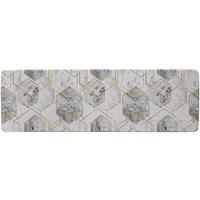 Benjamin Tate Design Geometric Marble Pattern With Gold Glitter Runner Rug in Natural | Size: 67 cm x 230 cm