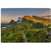 Benjamin Tate Design Panorama Of Quiraing Mountains Sunset At Isle Of Skye, Scottish Highlands Designer Rug in Natural | Size: Large
