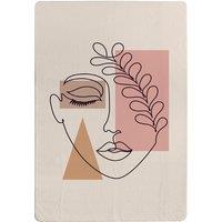 Benjamin Tate Design Minimal Line Drawing Of Womans Face Designer Rug in Natural | Size: Large