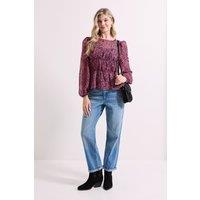 Dorothy Perkins Women's Animal Sheer Yoke Printed Chiffon Shirred Top | Size: 12