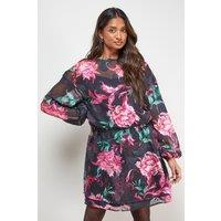 Oasis Women's Printed Boho Tie Sleeve Mini Dress in Floral | Size: 16