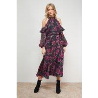 Oasis Women's Cold Shoulder Ruffle Halterneck Midi Dress | Size: 10