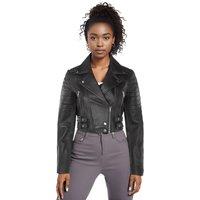 Infinity Leather Women's Cropped Brando Leather Biker Jacket-Bellville in Black | Size: 10