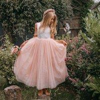 UK Flower Girl Boutique Girl's Bohemian Classic Dress - Blush in Peach | Size: 2-3 Years