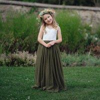 UK Flower Girl Boutique Girl's Bohemian Classic Sleeveless Dress - Olive Green | Size: 2-3 Years