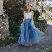 UK Flower Girl Boutique Girl's Bohemian Classic Dress - Dusty Blue in Mid Blue | Size: 2-3 Years
