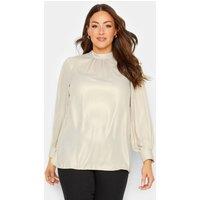 M&Co Women's High Neck Blouse in Light Beige | Size: 8