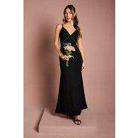 Coast Women's Satin Strappy Maxi Bridesmaid Dress with Back Sash Detail in Black | Size: 14