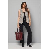 Wallis Women's Check Button Through Waistcoat in Beige | Size: 12