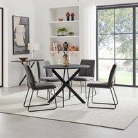 FurnitureboxUK Novara 100cm Black Top Round Dining Table & 4 Dark Grey Halley Chairs