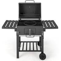 Costway Camping Charcoal Grill BBQ Smoker Combo w/2 Wheels & 2 Foldable Side Tables in Black