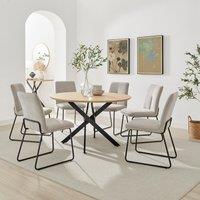 FurnitureboxUK Novara 120cm Oak Effect Dining Table & 6 Halleyy Taupe Fabric Chairs in Beige