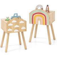 Costway Nightstand Set of 2 Cute End Tables w/ Rainbow Patterns in Natural