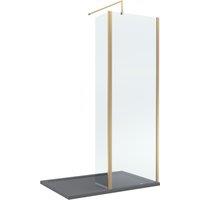 Balterley 8mm Glass Wetroom Screen, Return Brushed Brass & Tray 1200 x 900mm in Metallics