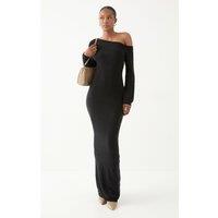 MissPap Women's Knitted Asymmetric Neckline Midaxi Dress in Black | Size: XS/S