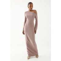 MissPap Women's Knitted Asymmetric Neckline Midaxi Dress in Taupe | Size: S/M