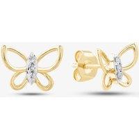 T.H.Baker Women's 9ct Yellow Gold 0.05ct Brilliant Cut Diamond Butterfly Stud Earrings THE39305-05 (YG)
