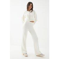 MissPap Women's Boucle Knitted Hoodie & Trouser Co Ord in Ivory | Size: XS/S