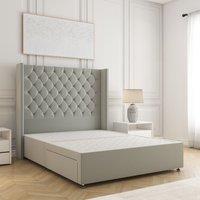 BSSPOKE Winchester Divan Bed Plush Velvet 54Headboard No Mattress No Drawers in Silver | Size: Single