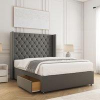 BSSPOKE Winchester Plush Divan Bed 54Headboard 2Drawers Footend No Mattress in Grey | Size: Double