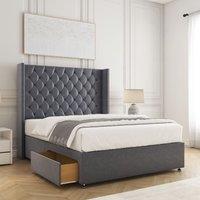 BSSPOKE Winchester Plush Divan Bed 54Headboard 2Drawers Footend No Mattress in Charcoal | Size: Double