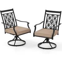 Costway 2 Piece Patio Swivel Chairs Outdoor Bistro Dining Chair Set w/Soft Cushion in Khaki