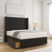 BSSPOKE Zoe Divan Bed Set Plush Velvet 54 Headboard & 2 Drawers & Mattress in Black | Size: Super King