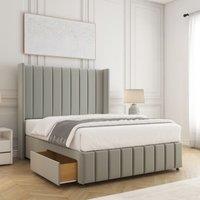 BSSPOKE Zoe Divan Bed Plush Velvet 54Headboard 2 Drawers Footend No Mattress in Silver | Size: Small Double