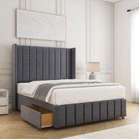 BSSPOKE Zoe Divan Bed Plush Velvet 54Headboard 2 Drawers Footend No Mattress in Charcoal | Size: Double