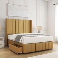 BSSPOKE Zoe Divan Bed Plush Velvet 54Headboard 2 Drawers Footend No Mattress in Mustard | Size: Small Double
