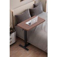 Living and Home Height Adjustable Mobile Table Overbed Desk with Wheels in Walnut