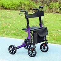 HOMCOM Folding Rollator Walker with Seat, Backrest, Bag, 4 Wheels in Purple