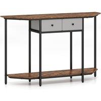 Gymax 130 CM Console Table 2-Tier Entryway Table with 2 Drawers-Brown in Brown