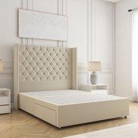 BSSPOKE Winchester Divan Bed Plush Velvet 54Headboard No Mattress No Drawers in Cream | Size: Small Double