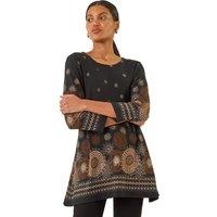 Roman Women's Sunflower Printed Tunic Top in Black | Size: 10