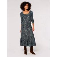 Apricot Women's Paisley Print Midi Dress in Navy | Size: 8