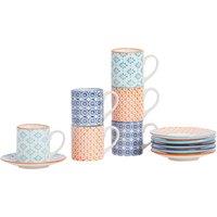 Nicola Spring 12 Piece Hand-Printed Espresso Cup & Saucer Set - 65ml