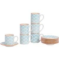 Nicola Spring 12 Piece Hand-Printed Espresso Cup & Saucer Set - 65ml in Blue