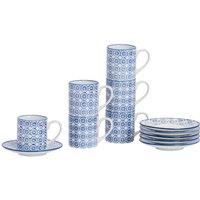 Nicola Spring 12 Piece Hand-Printed Espresso Cup & Saucer Set - 65ml in Navy