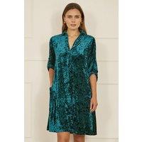 Yumi Women's Green Velvet Tunic Dress With 3/4 Sleeves | Size: 16