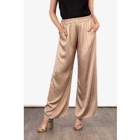Sarta Women's Lily Wide Leg Silky Trousers - Gold | Size: Small