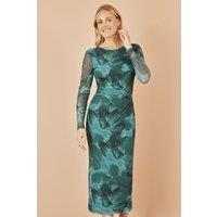 Yumi Women's Green Floral Mesh Bodycon Dress With Tie Back | Size: 12