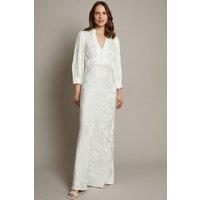 Monsoon Women's Grace Long Sleeve Satin Shirt Wedding Dress Ivory | Size: 14
