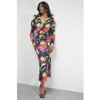 Warehouse Women's Satin Cut Out Waist Plunge Neck Midi Dress | Size: 8