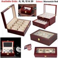 Xample 3/10/12 Watches Display Case Jewelry Collection Storage Organizer Leather Box in Maroon | Size: XL