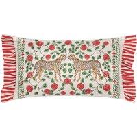 Wylder Tropics Okara Leopards Printed Ruffle Cushion in Red | Size: 30 cm x 50 cm