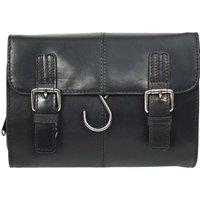 Mens Real Leather Hanging Toiletry Wash Bag Shaving Kit Pouch Cruise Black